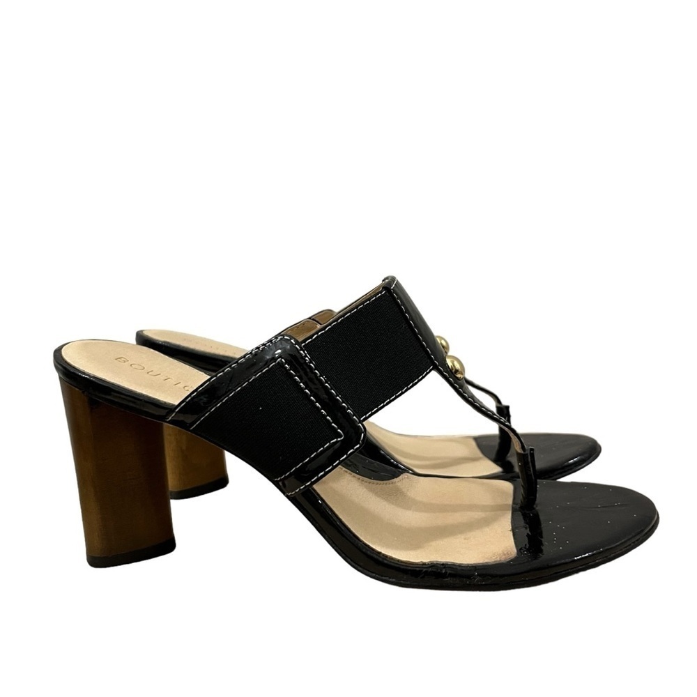 Boutique 9‎ Jesse Black Leather Block Heel Thong Sandals 7